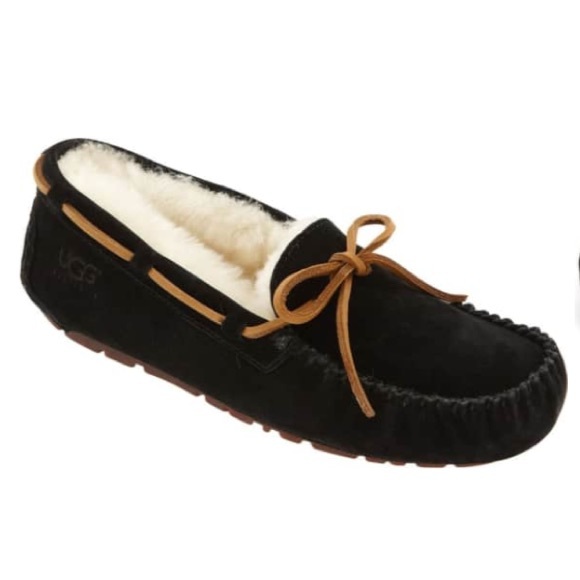 Ugg Dakota Black Suede Cozy Fur Winter Fall Autumn Loafer Lounging Slipper Shoes - Picture 1 of 11